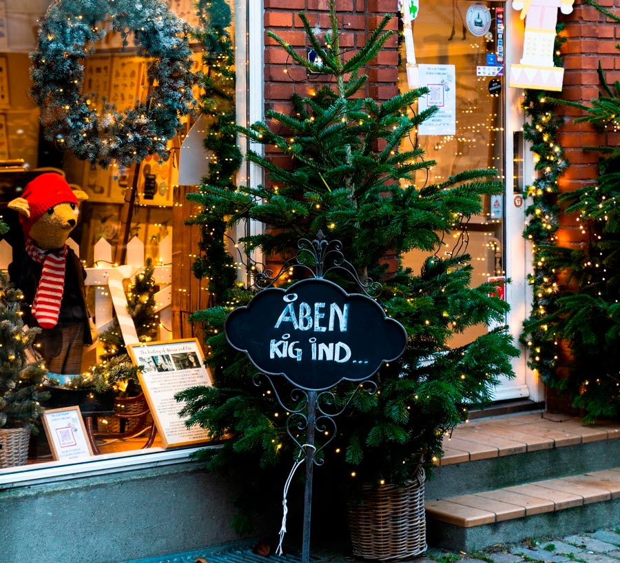 Christmas decorated shop in Ebeltoft in Djursland