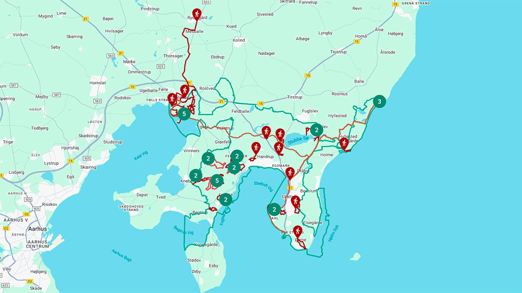 Kort over cykelruter i Nationalpark Mols Bjerge