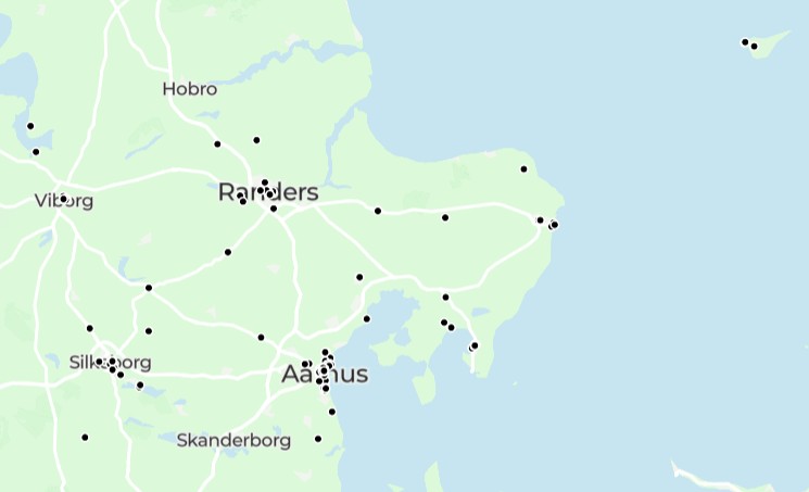 Kort over restauranter i Aarhusregionen