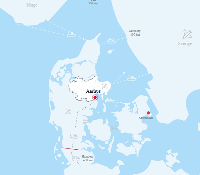 Aarhusregionen på et Danmarks kort