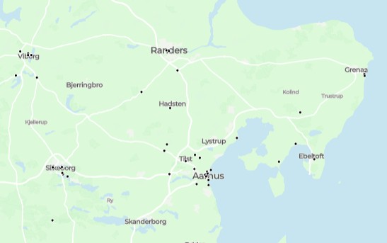 Kort over hoteller i Aarhusregionen