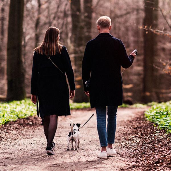 Par på gårtur med hund i Aarhus