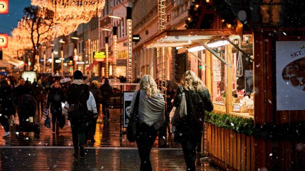 Snow on the High Street in Aarhus