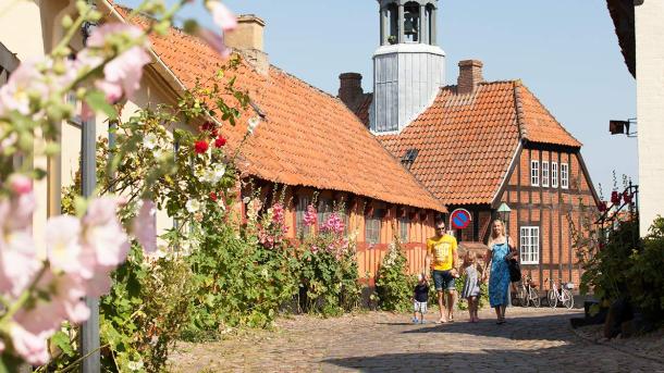 Family in the charming streets of Ebeltoft on Djursland