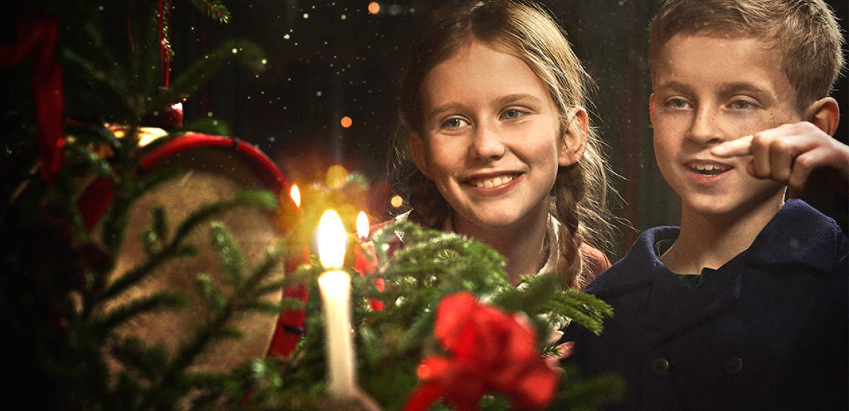 Children celebrate Christmas in Den Gamle By in Aarhus