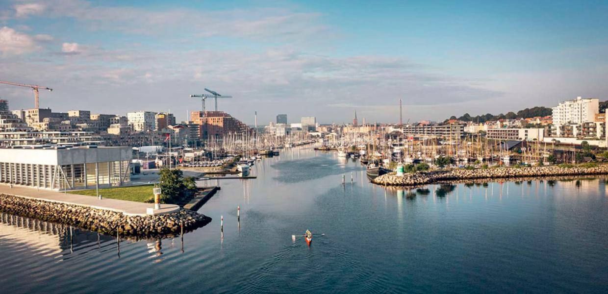 Aarhus seen from the oceanside and the yacht harbour