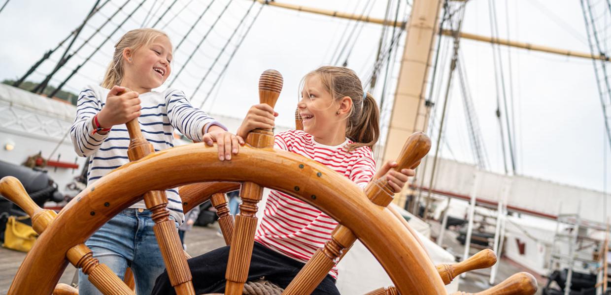 Children playing on the Frigate Jylland in Ebeltoft, Djursland