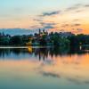 The lake and Viborg Cathedral at night