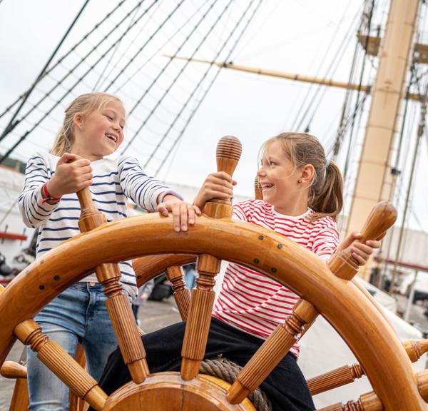 Children playing on the Frigate Jylland in Ebeltoft, Djursland