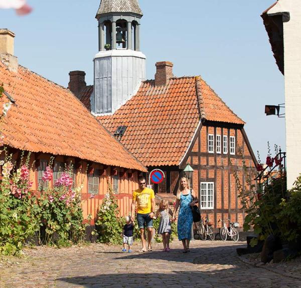 Family in the charming streets of Ebeltoft on Djursland