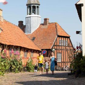 Family in the charming streets of Ebeltoft on Djursland