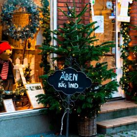 Christmas decorated shop in Ebeltoft in Djursland