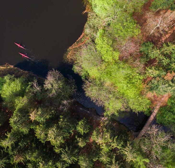 Kayaks on the lakes by Silkeborg in Denmark